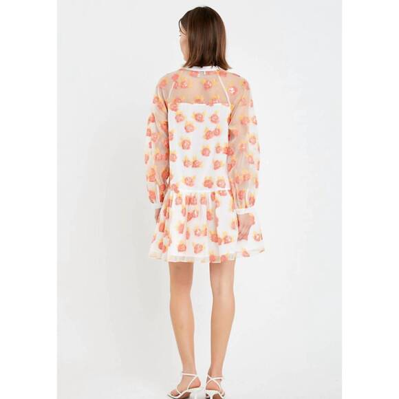 NEW ENGLISH FACTORY aurora floral organza mini dress in orange - Picture 4 of 7